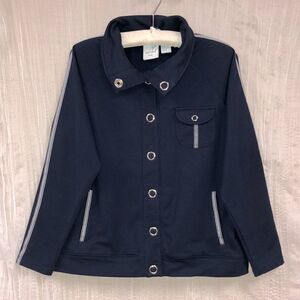IActive PL Navy White Tripe Detail Snap Closure Mock Neck Athletic Jacket